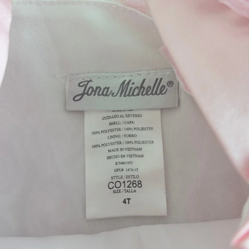 Jona Michelle Girls‎ Dress 4T Pink White 3D Rosette Tulle Ruffle Princess Dainty